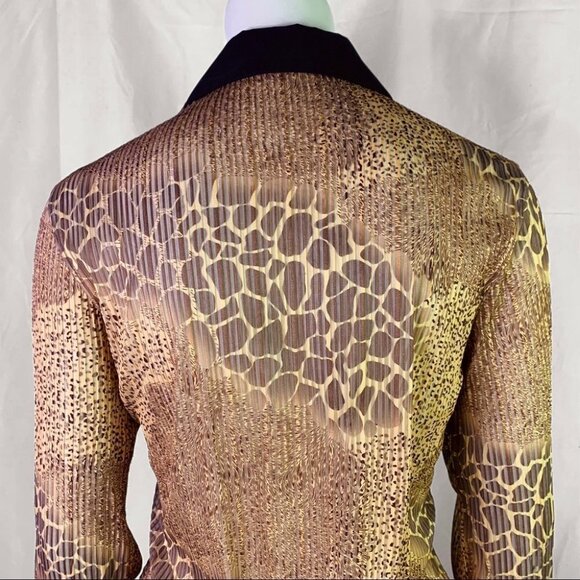 BUTTON DOWN SHIRT ANIMAL PRINT BROWN SHEER CHIFFON TOP LONG SLEEVE  BLOUSE SMALL - Picture 15 of 17